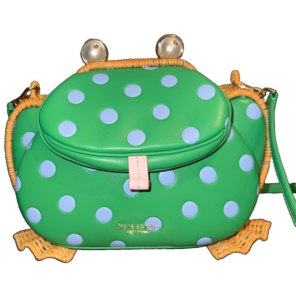 Kate Spade Lily Polka Dot Wicker 3D Frog Crossbody Novelty Bag - Picture 8 of 8